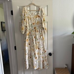 H&M Floral Long Sleeve Dress - Cream and Yellow